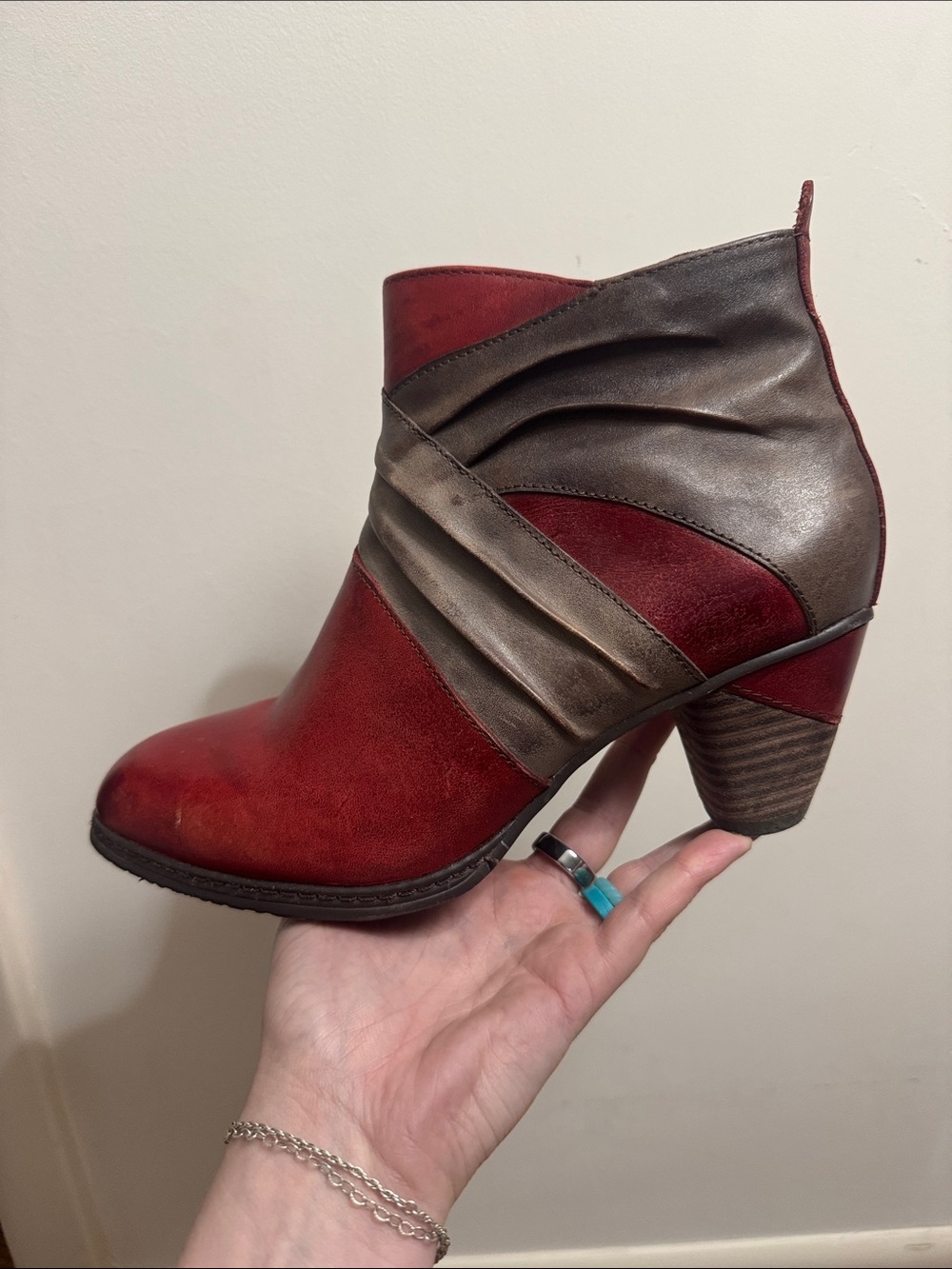 L’Artiste by Spring Step Leather Colorblock Ankle Booties EU 38 US 7.5 Red Boho - Picture 2 of 12